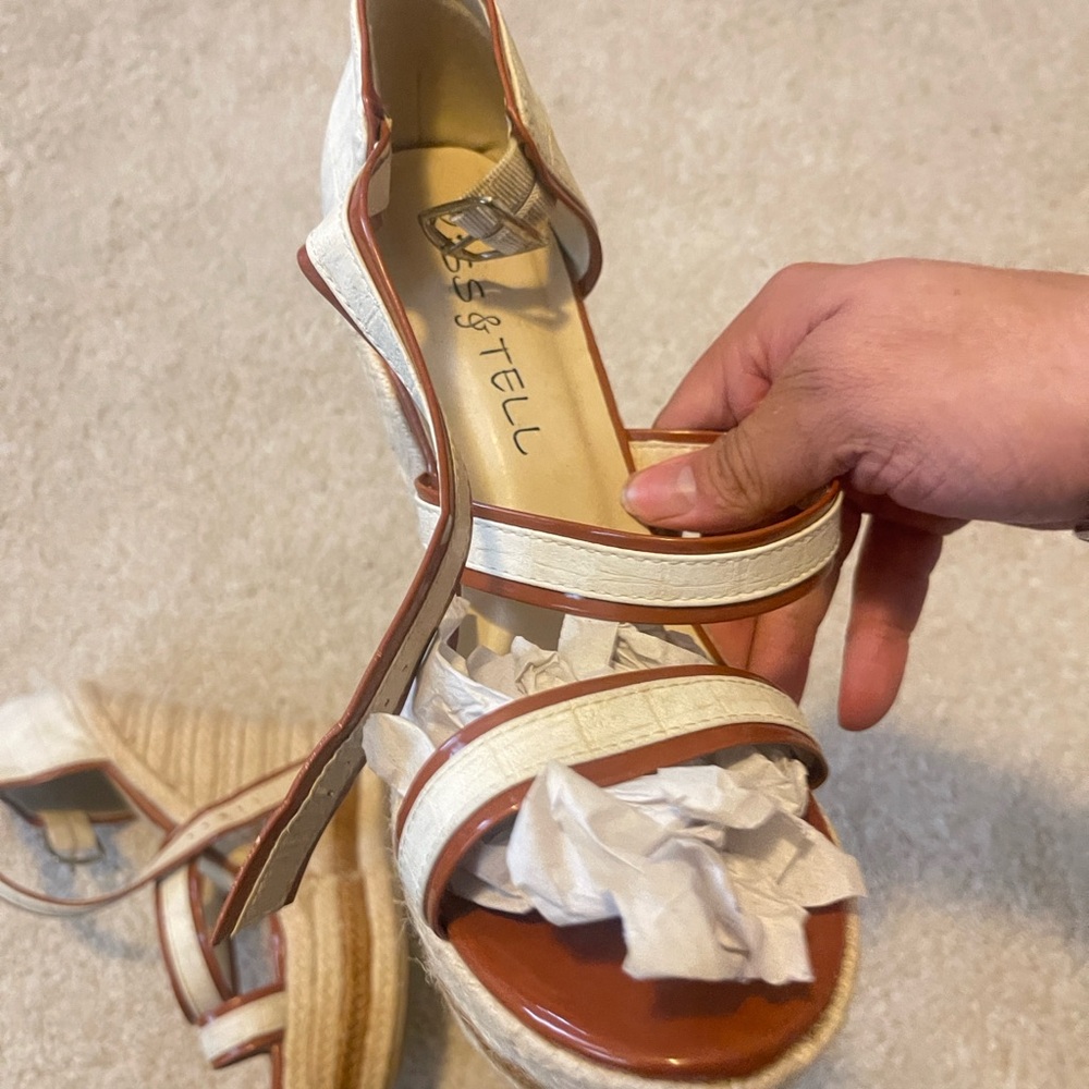 Kiss & Tell Stylish Cream and Brown Wedge Sandals - Picture 7 of 9
